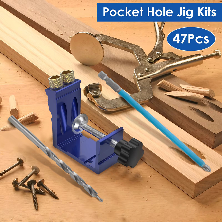 Toorise 47-teiliges Taschenloch-Jig Set in Blau mit verstellbarem Punch-Locator und 15 Grad Winkel für hochpräzises Bohren - Bild 5