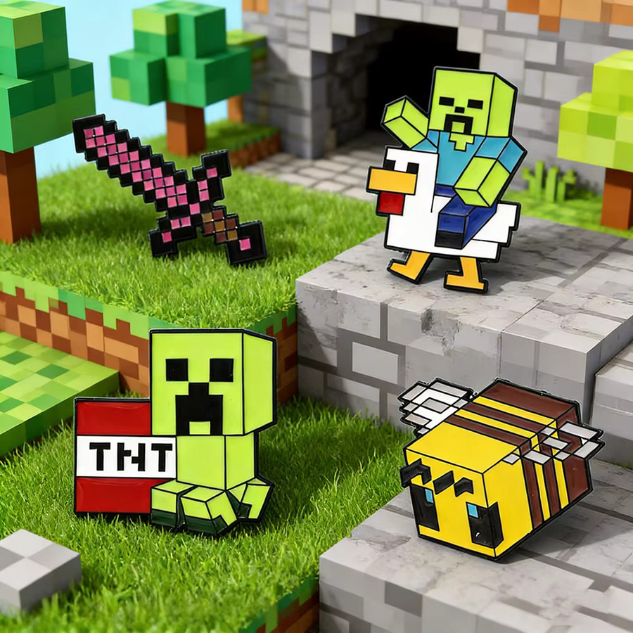 Potdemiel Minecraft Cartoon-Figuren Emaille-Anstecknadeln, Metall, 4-teiliges Set - Bild 2
