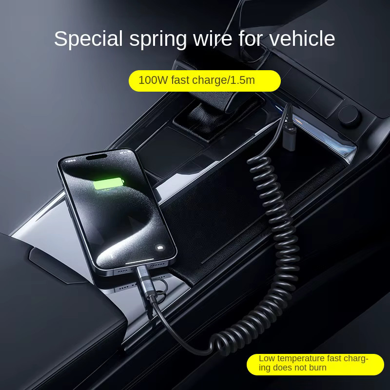 OIITH 100W Dual Drag Spring USB Typ C Schnellladekabel mit 6A Ausziehfunktion, Schwarz - Bild 4