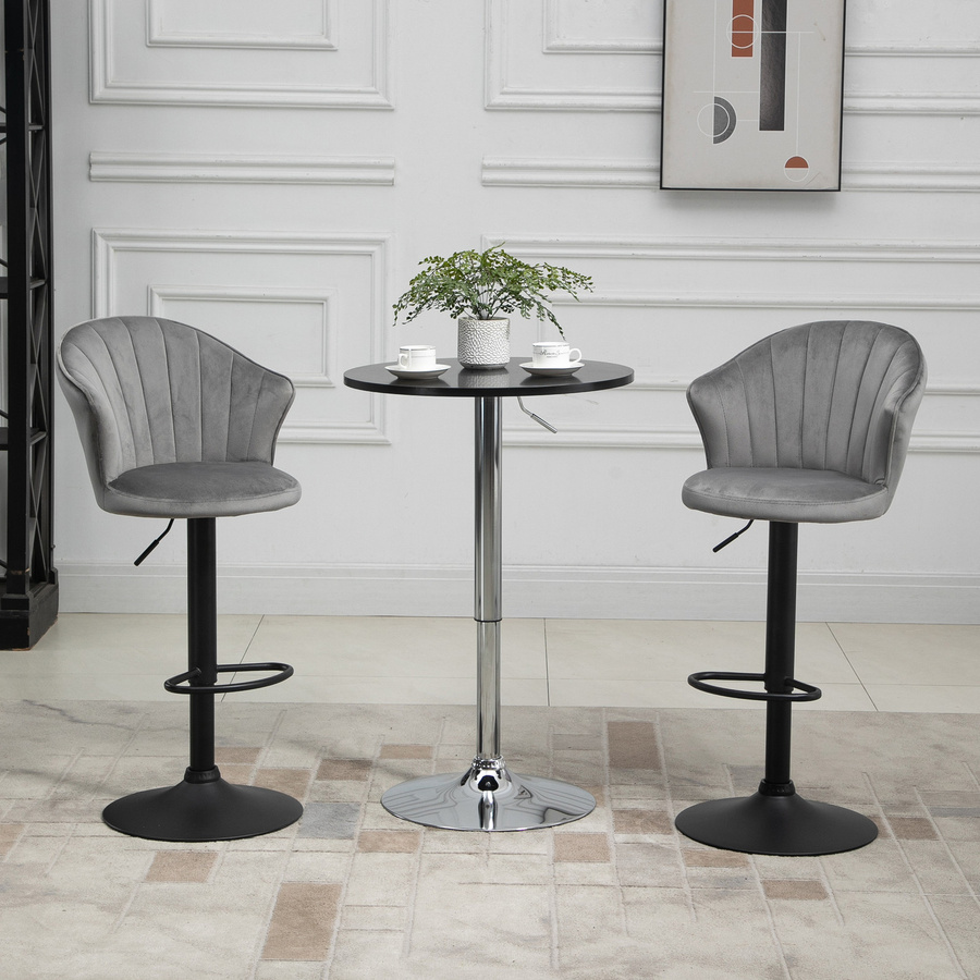 HOMCOM 2er-Set Barhocker drehbare Barstühle mit Lehne aus Samt in Grau, höhenverstellbar, B/T/H: 51,5 x 57,5 x 93-114,5 cm - Bild 2