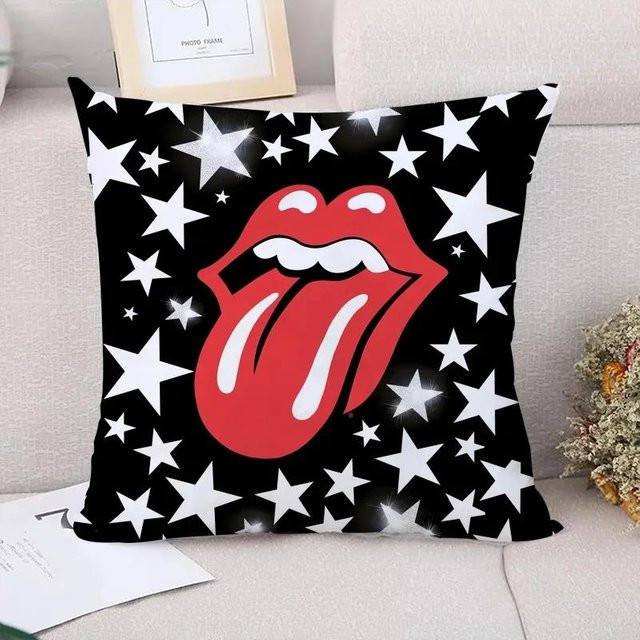 Paar dekorative Kissenbezüge Rolling Stones in Blau und Schwarz, quadratisch, B/T/H: 55 x 55 x 55 cm - Bild 1