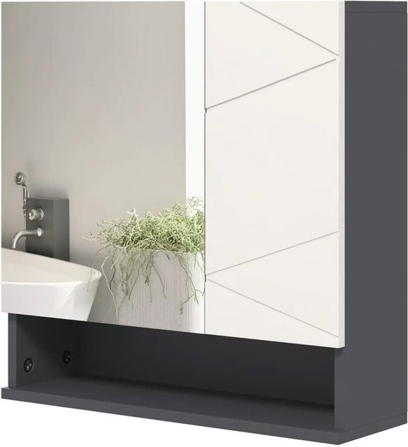PXloue Spiegelschrank Bad Grau mit Anti-Beschlag und Ablage, B/H/T: 55 x 55 x 17 cm - Bild 1