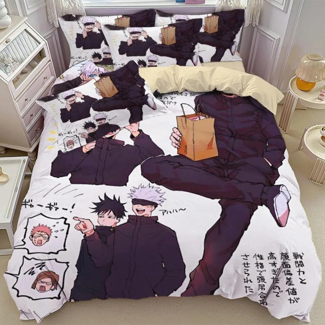 Jujutsu Kaisen Bettwäsche-Set Gojo Satoru Anime Bettbezug mit Kissenbezügen Multicolor B/B: 135 x 200 cm - Bild 1
