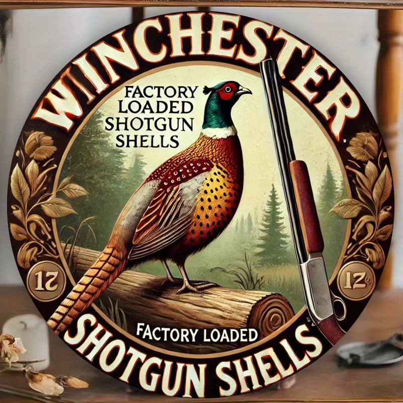 Potdemiel Winchester Shotgun Shells Vintage Wandschild aus Metall, Rund, Braun/Mehrfarbig, Durchmesser: 19,81 cm - Bild 4