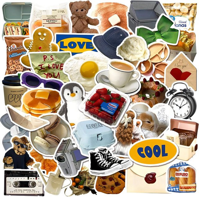 50 Stück Cartoon Aufkleber im Milch und Butter Stil von BulingBulingStickers in Multicolour für Kühlschrank, Laptop und Gepäck - Bild 1