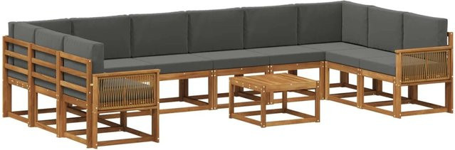vidaXL Outdoor-Sofagarnitur aus Akazienholz mit Kissen, 11-teiliges Set, Natur und Anthrazit - Bild 1