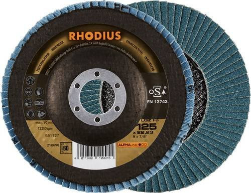 Rhodius Fächerschleifscheibe LGZ F3 in Blau, Körnung 60 für Edelstahl und Stahl, 10 Stück - Bild 1