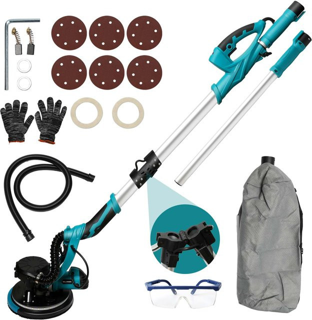 Romancom Trockenbauschleifer in Blau mit 1250W, 5 Geschwindigkeiten, klappbarem Teleskopgriff, LED-Licht und Staubabsaugung für Wand- und Deckenschleifen - Bild 1