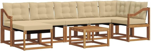 vidaXL Sofa Set 8-teilig L-Form aus Akazienholz mit Textilene-Kissen in Natur und Beige - Bild 1