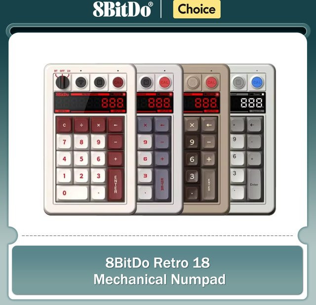 8BitDo Retro 18 Mechanisches Numpad mit Taschenrechnermodus, Bluetooth, 2,4G und Kabelverbindung für Windows und Android - Bild 1