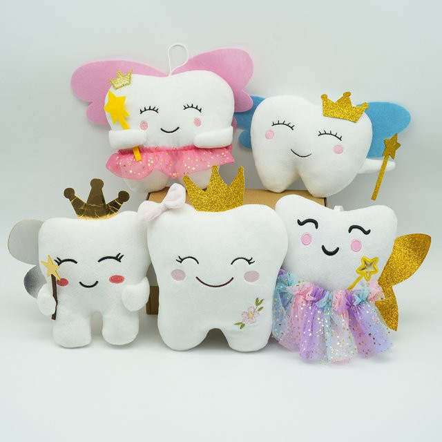 YanQing Zahn-Feen-Plüschtiere, Kawaii Zahn-Plüschpuppen, Weiß, 5er-Set - Bild 1