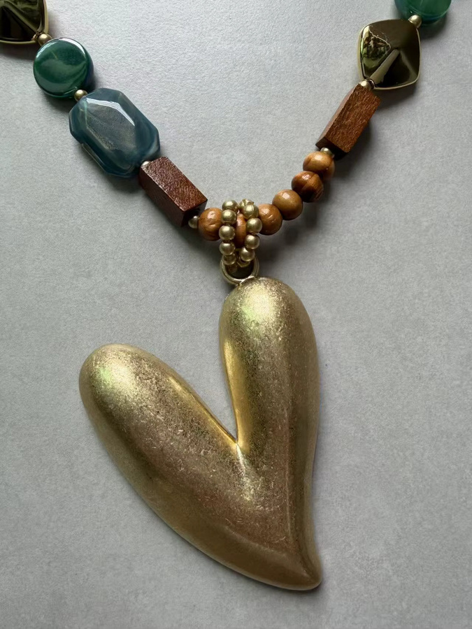 Halskette mit Herz-Anhänger, Perle, Messing, Gold, Damen - Bild 3