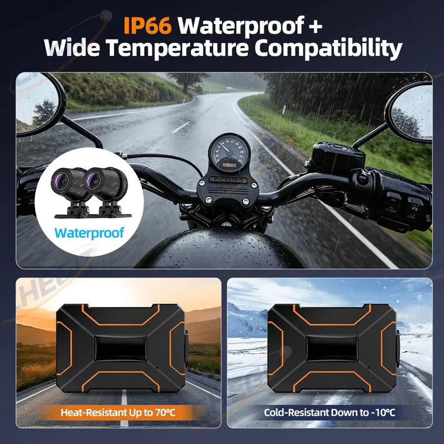 WDSZKMYF 2K Motorrad Dashcam mit Dual-DVR, 1080P Actionkamera vorne und hinten, 140° Weitwinkel, WiFi und wasserdicht, Schwarz - Bild 5