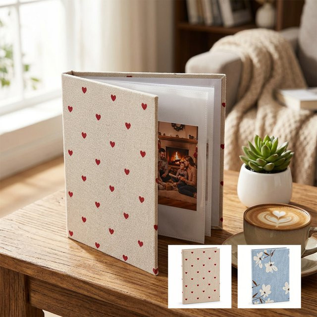 Multifunktionales Fotoalbum mit 100 Taschen aus Leinen in Beige oder Blau für Fotos im Format 10 x 15 cm - Bild 1