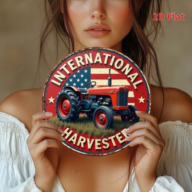 Rundes Vintage-Eisenschild Potdemiel mit Harvester-Traktor-Logo als Wanddekoration, Durchmesser: 20 cm, Multicolor - Bild 1
