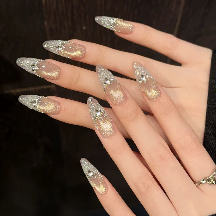 YADORNOS Falsche Nägel, Mandelform, Glänzend, Pailletten Strass, 10 Stück, Damen - Bild 3