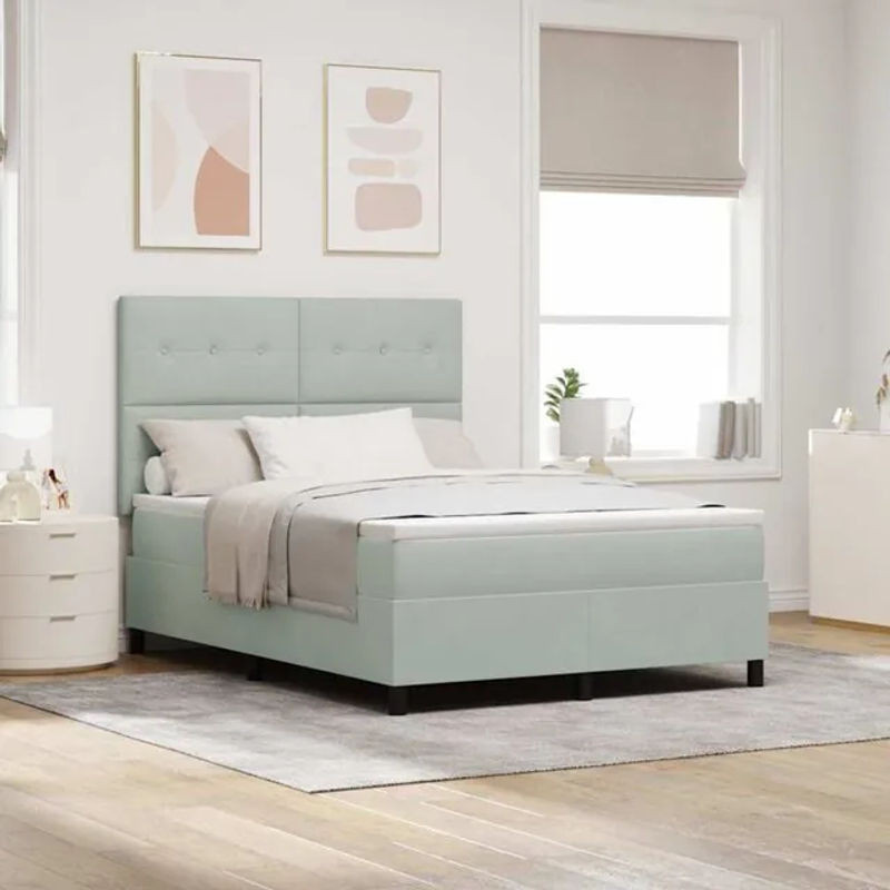 vidaXL Boxspringbett mit Matratze aus Samt in Grau, B/T/H: 140 x 200 x 128 cm - Bild 1