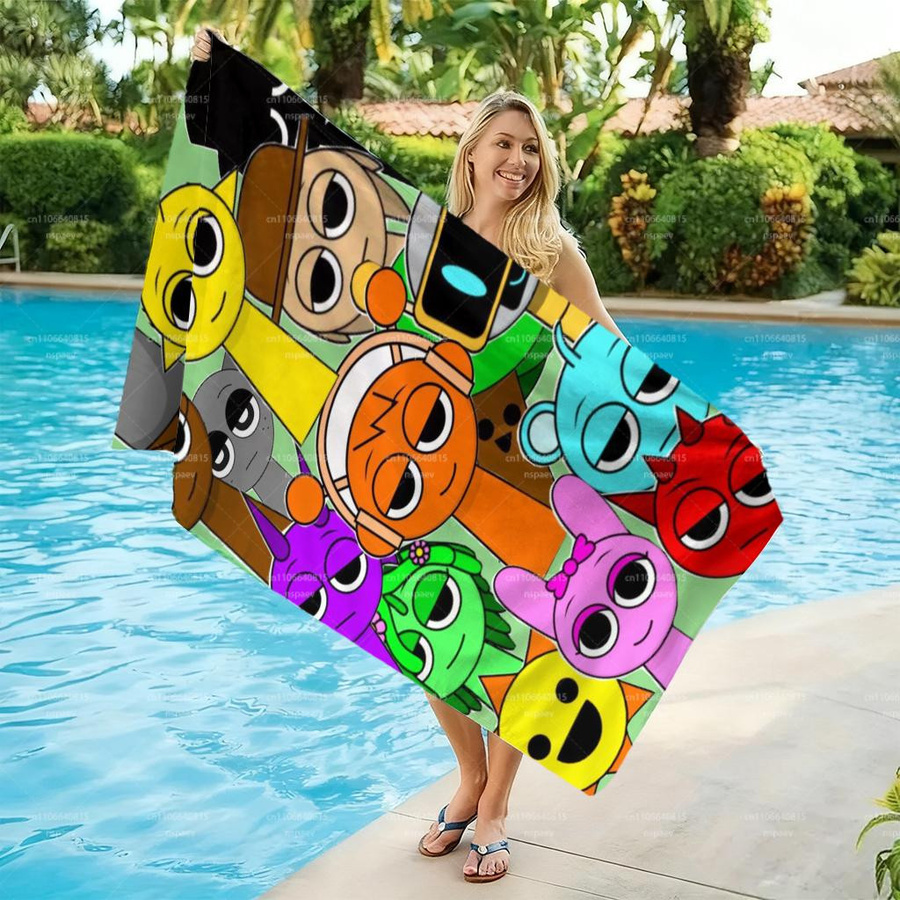 Strandtuch Ka Chen Muda SS-Sprunki II-Incredibox Alle Charaktere Multicolor, Weiches Mikrofaser-Badetuch für Kinder, Breite: 30 cm, Höhe: 60 cm - Bild 5