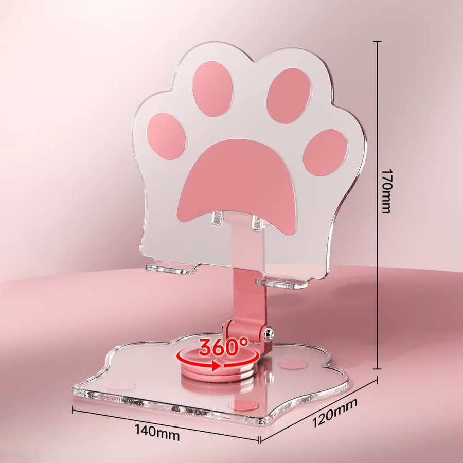 Tragbarer und drehbarer Tabletständer im Katzenpfoten-Design aus Acryl, faltbarer Telefonhalter für den Schreibtisch in Weiß und Transparent - Bild 2