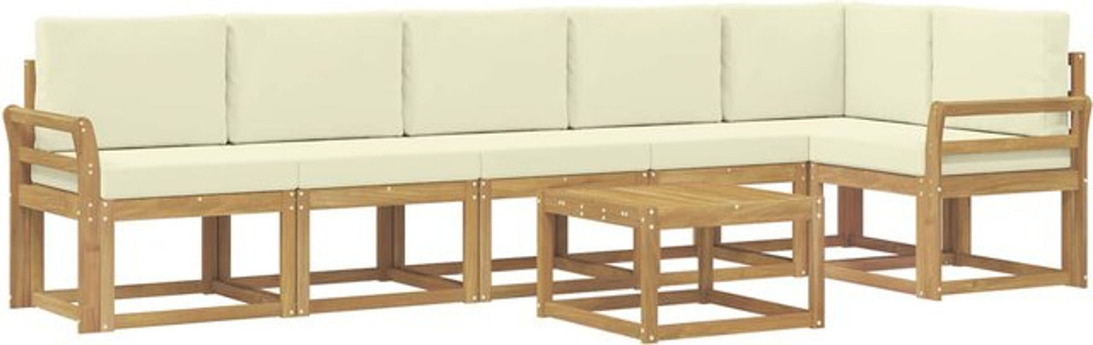 vidaXL Outdoor-Sofagarnitur aus Akazie und Polyester in Weiß und Beige mit 7-teiligem Set für moderne Loungemöbel - Bild 1