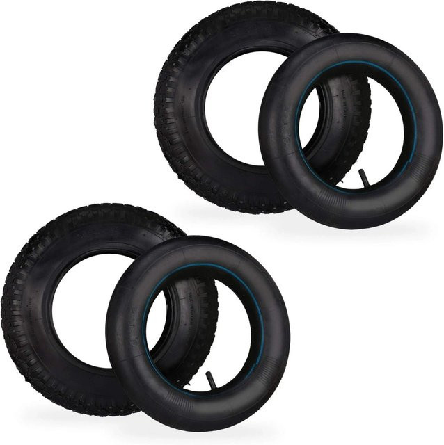 Relaxdays 2er Set Schubkarrenräder aus Gummi in Schwarz mit Schlauch, Durchmesser: 38,5 cm, Breite: 7,5 cm - Bild 1