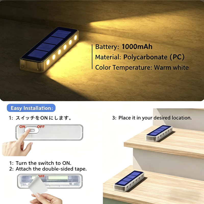 Yilaie 6er Pack Solar LED Treppenleuchten IP68 wasserdicht für Garten und Außenbereich, Warmweiß, Rechteckig - Bild 2