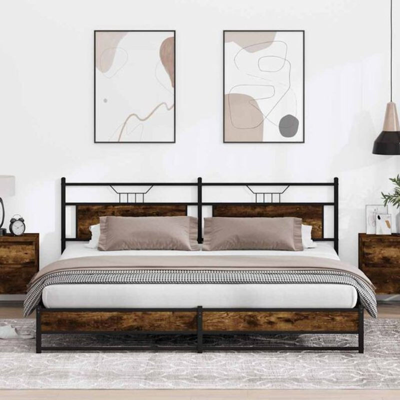 Metallbett Vidaxl in Räuchereiche und Braun aus Metall und Holzwerkstoff ohne Matratze B/T/H: 200 x 200 x 91,5 cm - Bild 1