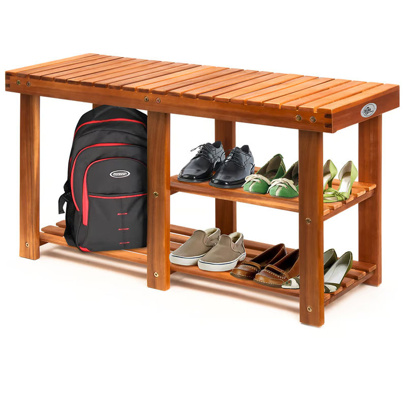 Casaria Schuhregal 2in1 aus Akazienholz in Braun, B/T/H: 87 x 30 x 45 cm - Bild 3