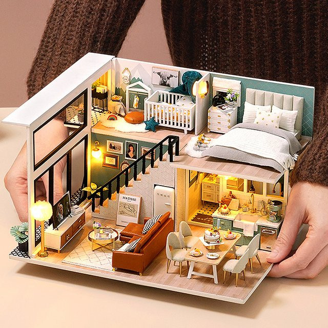 zuuton Holz Mini Puppenhaus DIY, 3D Puzzle, Fantasy, Natur / Holzfarben, Bunt / Mehrfarbig - Bild 1