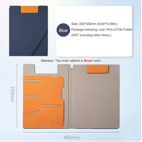 Yiran Furniture Business Padfolio Portfolio Ordner aus Leder in Blau mit magnetischer Zwischenablage für A4 Dokumente - Bild 1