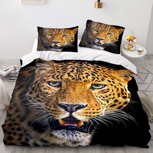 Leoparden Bettwäsche Set Braun mit Reißverschluss, Wildtier Bettbezug aus Polyester für Kinder, Teenager und Erwachsene, B/H: 135 x 200 cm - Bild 1