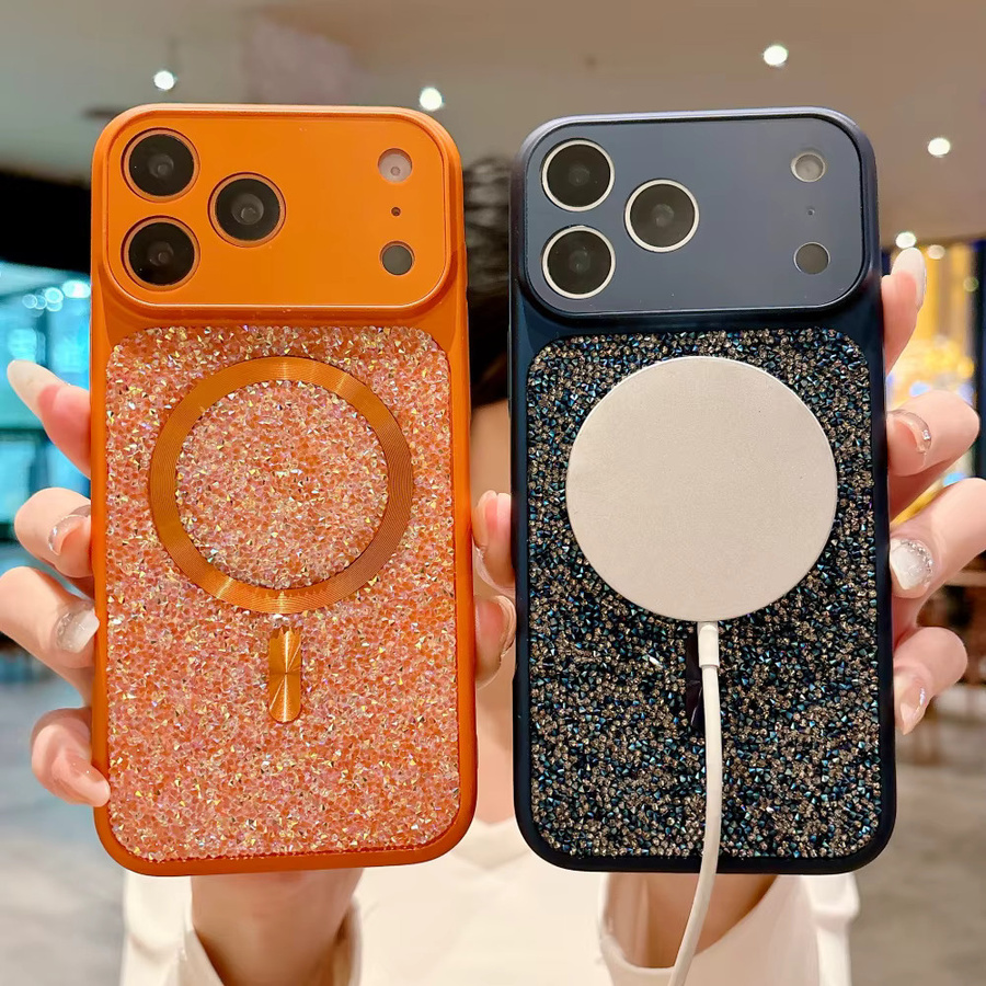 Xeber MagSafe Handyhülle mit Diamant-Strass für iPhone 17 Pro Max, 16, 15, 14, 13 in Orange - Bild 2