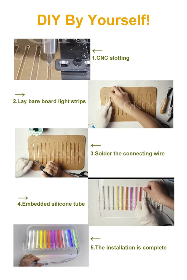 DENGKOO Neon LED Streifen RGB 12 Farben, Flexibles Silikon S-Form mit 120 LEDs, DC12V 2835 SMD, IP67 Wasserdicht, Gelb/Multicolor - Bild 2