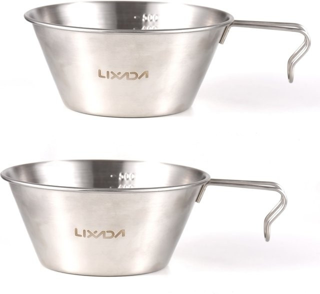 Lixada Camping Sierra Cup Messbecher und Schüssel aus Edelstahl in Silber, 200ml oder 500ml - Bild 1