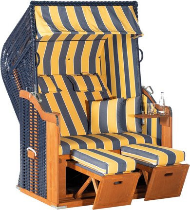 SUNNY SMART Strandkorb Rustikal 250 Plus 2-Sitzer Halbliege-Modell aus Kiefer und Kunststoffgeflecht in Blau Gelb Orange - Bild 1