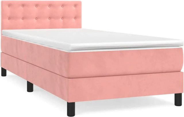vidaXL Boxspringbett mit Matratze in Rosa, Hybridbett mit Taschenfederkern aus Samt, B/T: 100 x 200 cm - Bild 1