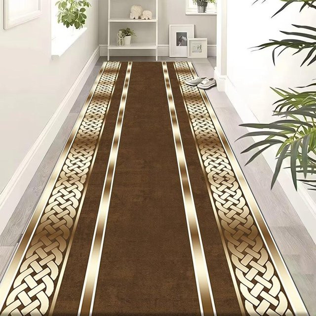 Karpetti Flur Teppich Läufer in Gold und Braun, rutschfest und waschbar, moderner europäischer Stil, B/T: 80 x 200 cm - Bild 1