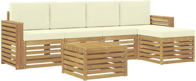 vidaXL Outdoor-Sofagarnitur 6-teilig aus Akazienholz in Weiß und Beige mit Polsterkissen, B/T/H: 59 x 59 x 37 cm - Bild 1