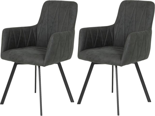 2er Set Stühle Hela im Vintage-Design aus Microfaser und Metall, Farbe: Anthrazit, B/H/T: 56 x 88 x 64 cm - Bild 1