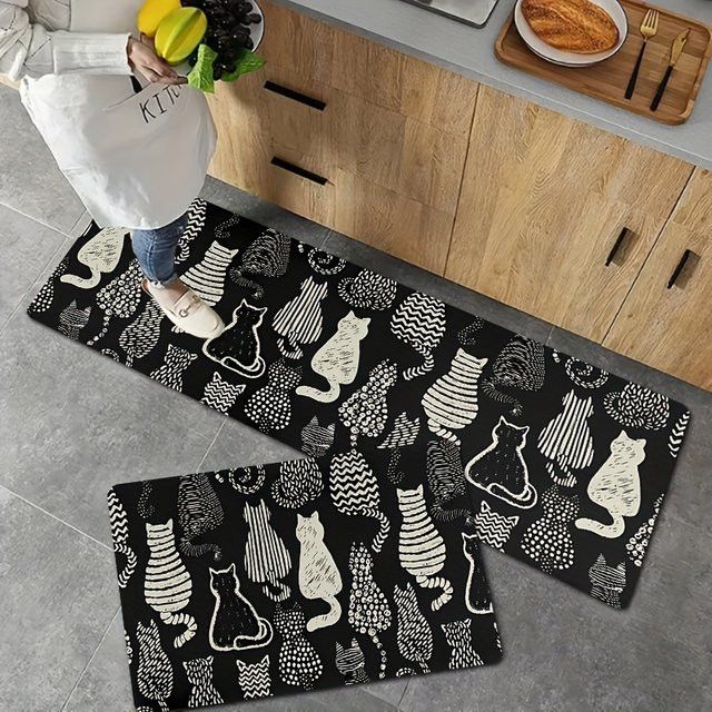 VIKAMA Küchenteppich mit Cartoon-Katzen-Design, rutschfeste Fußmatte für Wohnzimmer und Heimdekoration - Bild 1