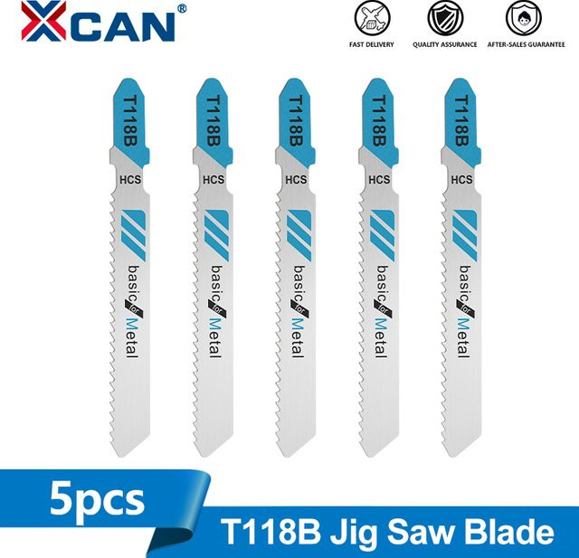 XCAN 5er Set HCS Stichsägeblätter T118B aus Kohlenstoffstahl mit T-Schaft für Holz, Silber, Länge: 76 mm - Bild 1