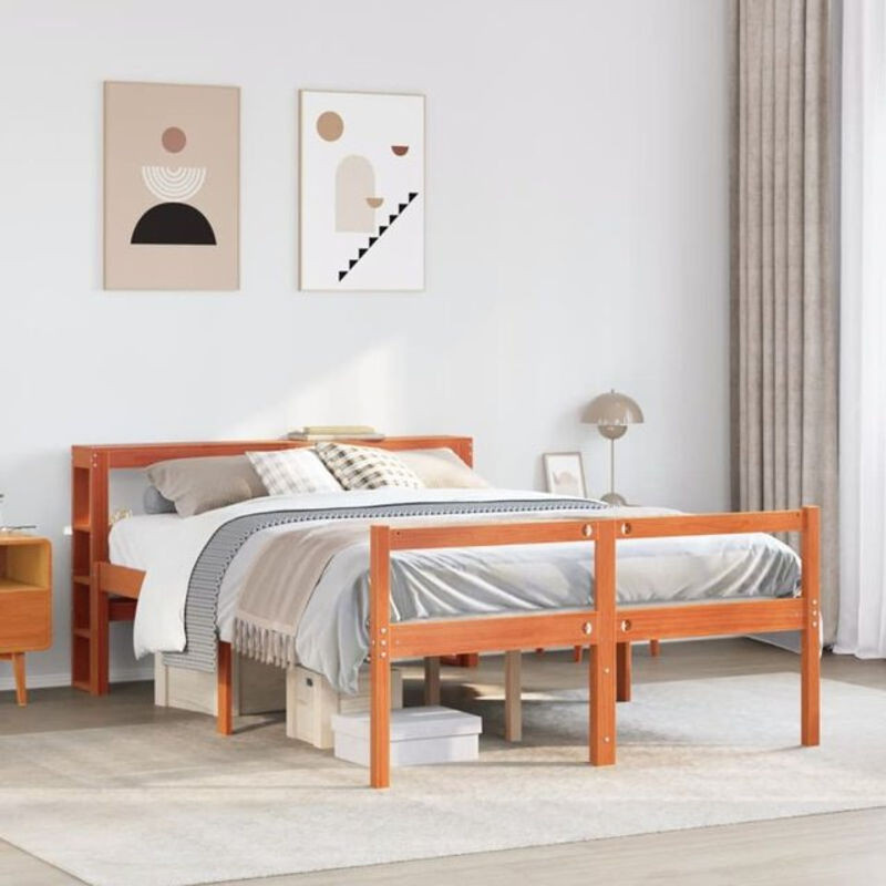 Massivholzbett aus Kiefer mit Kopfteil von vidaxl in Braun, B/T/H: 120 x 200 x 82 cm - Bild 1