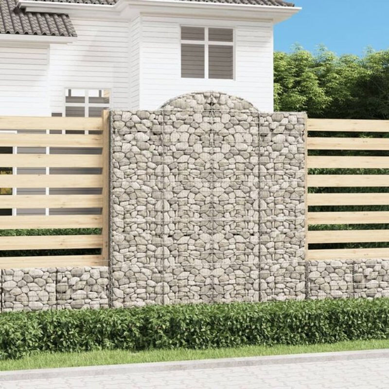 Vidaxl Gabionen mit Hochbogen Set aus verzinktem Eisen in Silber, 7 Stück, H x B x T: 220 bis 240 x 200 x 50 cm - Bild 1