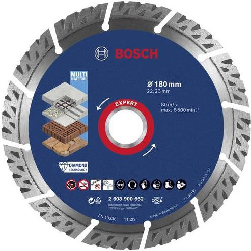 Bosch Expert MultiMaterial Diamanttrennscheibe für Beton und Ziegel, Durchmesser: 180 mm, Bohrungs-Ø: 22,23 mm - Bild 1