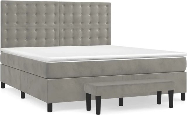 vidaXL Boxspringbett mit Matratze Hybrid-Design in Hellgrau und Weiß, Samt, B/T/H: 160 x 200 x 30 cm - Bild 1