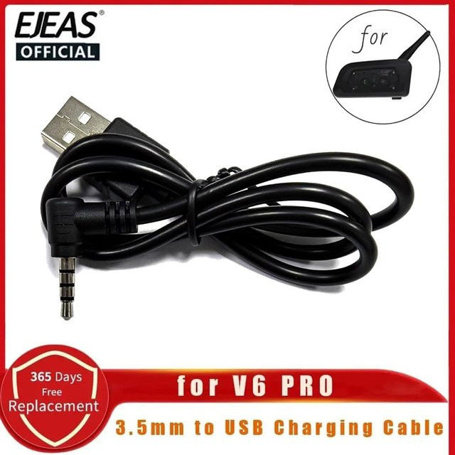 EJEAS V6 PRO USB-Ladekabel mit 3,5-mm-Klinkenstecker in Schwarz für Vnetphone Xinowy V6, V4PRO, V4C und V6C Motorradhelm-Headsets - Bild 1