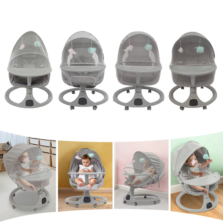 Bluetooth-Babywiege für Kleinkinder und Kinderwagen in Grau mit Fernbedienung, Tragfähigkeit bis 20 kg, für Babys von 0 bis 18 Monaten - Bild 2
