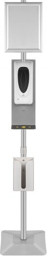 VEVOR Automatischer Handdesinfektionsmittelspender mit Stand, Infrarot-Sensor-Sanitärstation in Silber mit Hinweisschild und Taschentuchbox, Volumen: 1000 ml, Höhe: 140 bis 160 cm, Breite: 39 cm, Tiefe: 39 cm - Bild 1