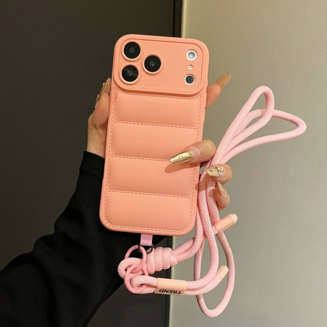 Crossbody Daunenjacke Silikon Soft Phone Case für Apple iPhone 17 16 15 14 13 12 11 Pro Max XS 7 8 Plus mit Kameraschutz in Gelb - Bild 1