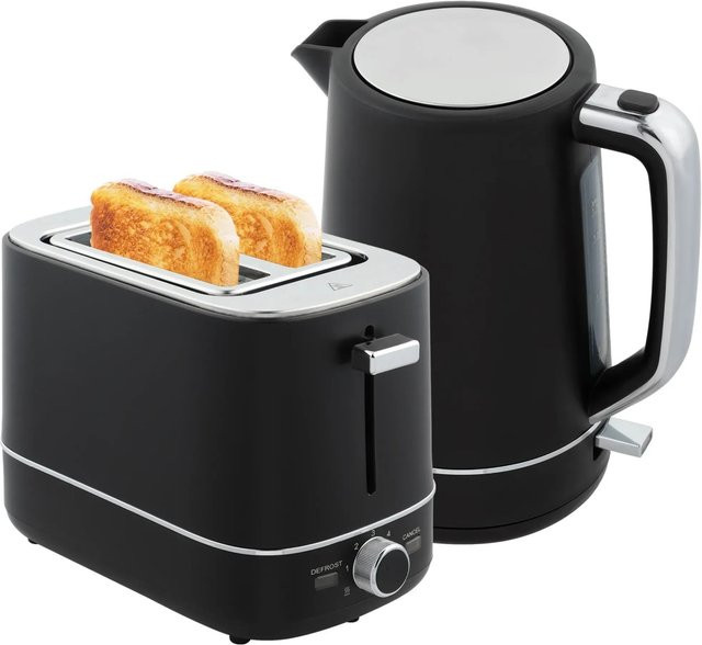 HOMCOM Frühstücksset aus Wasserkocher und Toaster in Schwarz und Silber, Kunststoff und Edelstahl, B: 16,0 cm, T: 21,2 cm, H: 24,3 cm - Bild 1